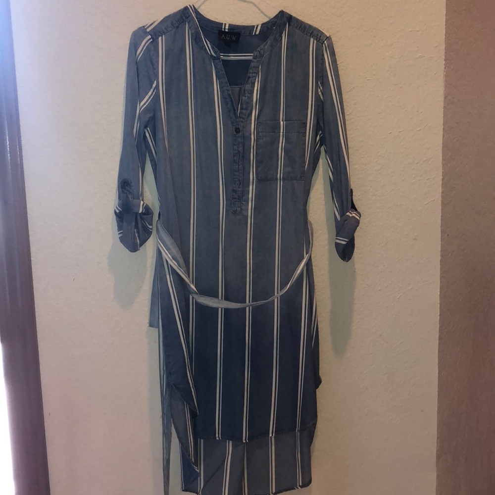 Striped Denim and White Dress